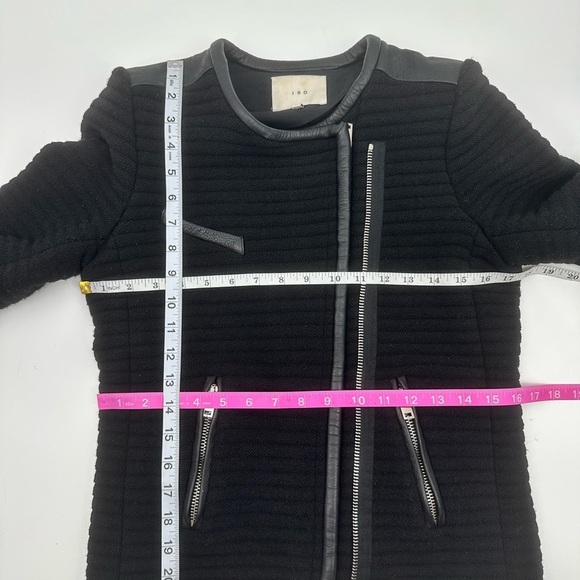 IRO Black Fleece Boucle Maiden Raw Hem Quilted Leather Detail Jacket - Picture 5 of 12